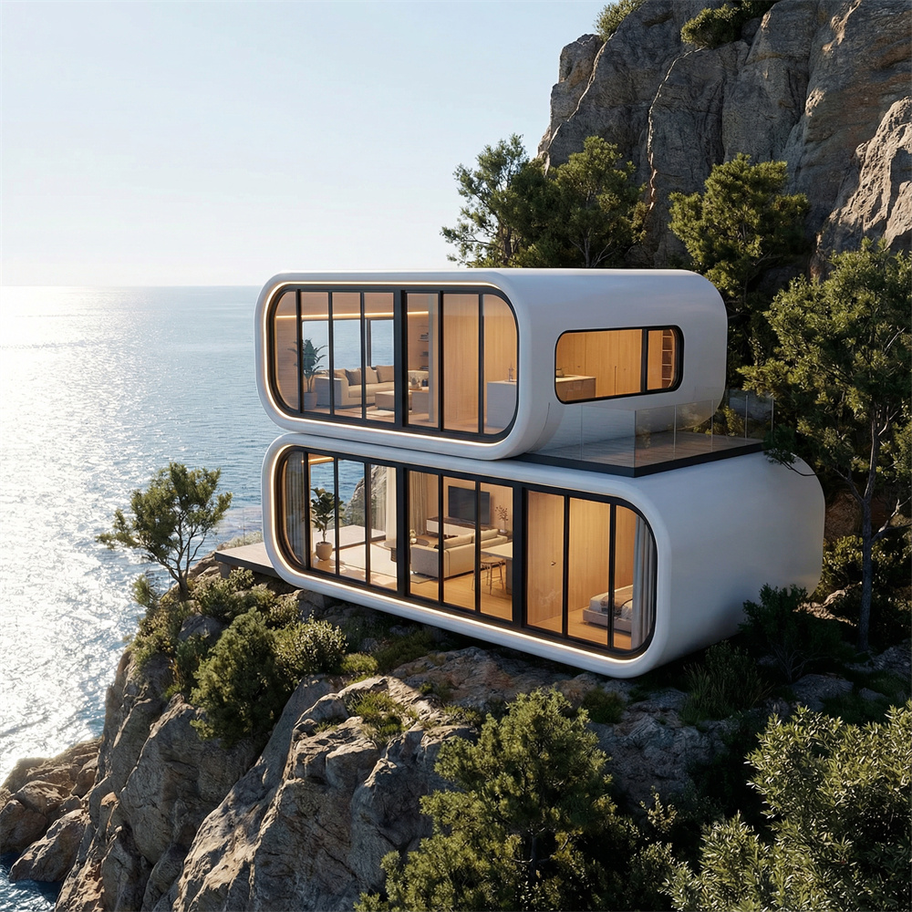 Maison capsule spatiale mobile en forme d'arc empilable directement